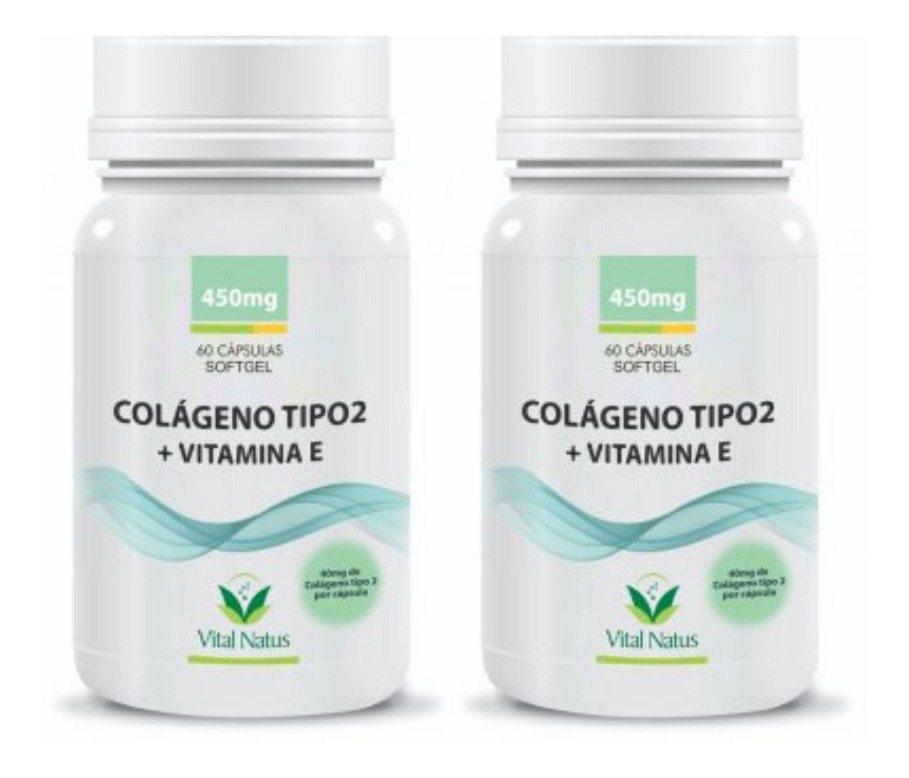 KIT COLÁGENO TIPO 2 + VITAMINA E 320mg C/ 2 FRASCOS 120 CÁPSULAS
