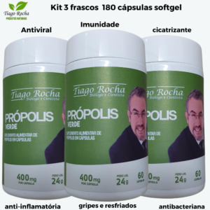 KiT3 Própolis Verde Tiago Rocha 180 Cápsulas Softgel
