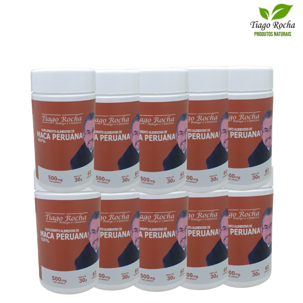 Kit 10 potes Maca Peruana Tiago Rocha 600 cápsulas