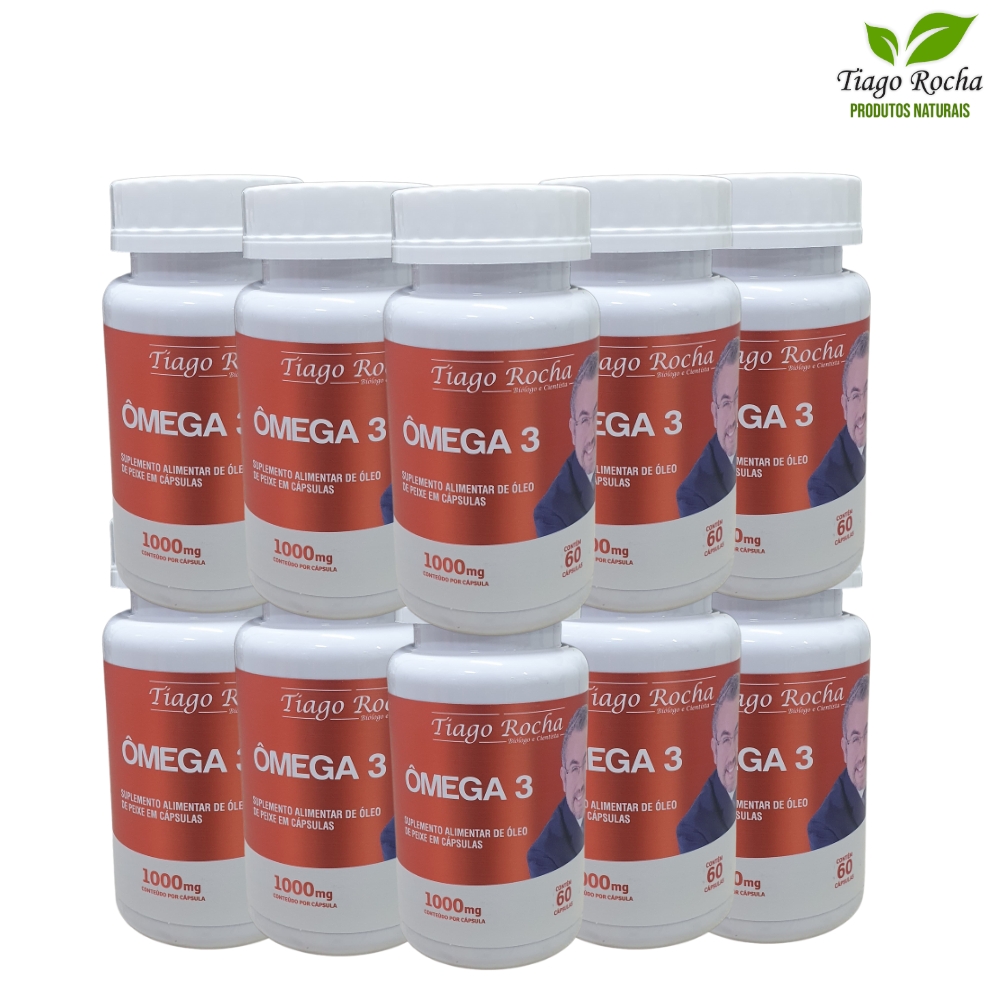 Kit10 potes ômega3 Tiago Rocha DHA(0.200mg) /EPA(0400mg) Original águas profundas e geladas1000 mg com 600 cápsulas