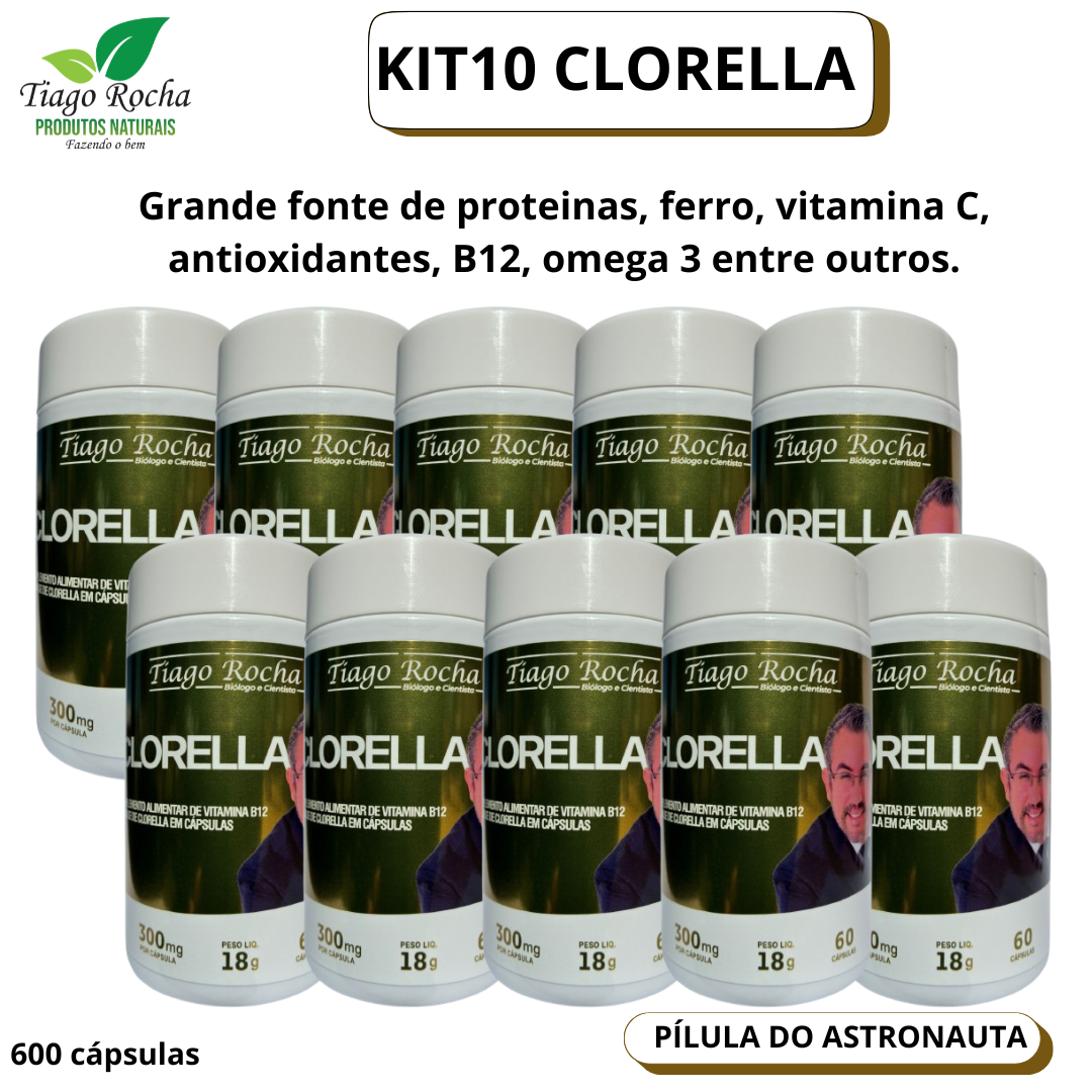 Kit10 Potes Clorella B12 Tiago Rocha