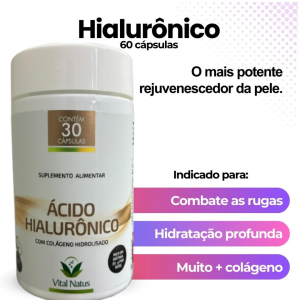 Ácido Hialurônico com Colágeno hidrolisado e vitaminas 30cápsulas