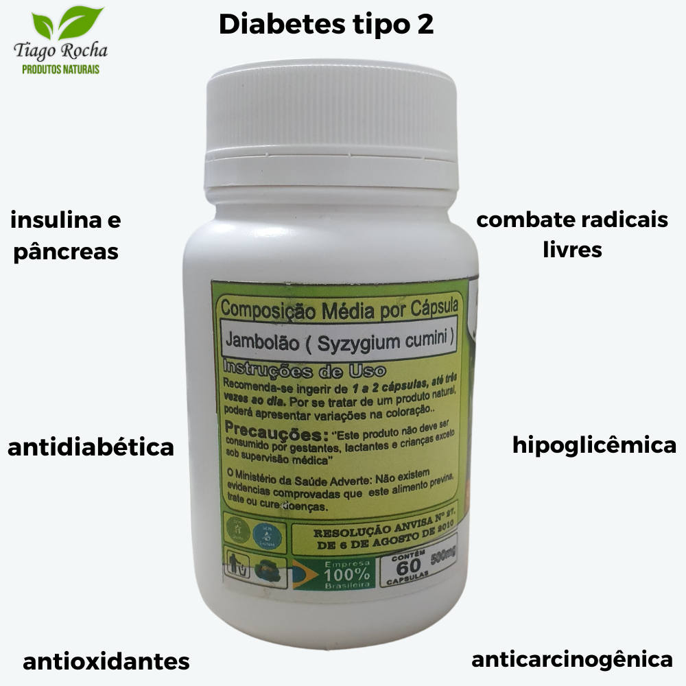 Jambolão 60 cápsulas 500mg Diabetes