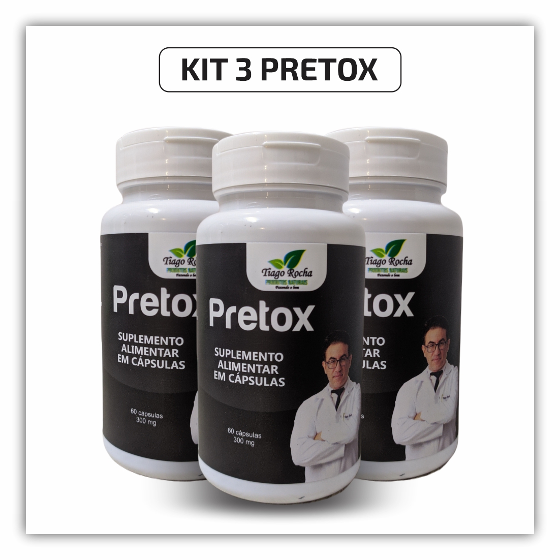 KIT3 PRETOX Carvão Vegetal Tiago Rocha 180 Caps