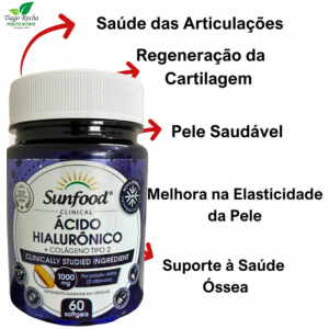 Ácido Hialurônico c/Colágeno Tipo2 softgel 60 cáps 1000mg