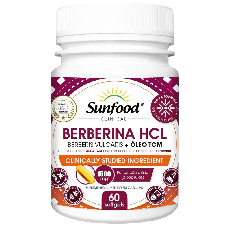 Redutor de peso Berberina Hcl + óleo TCM softgels 1500mg 60 cápsulas